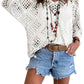 ⏰ Ostatni dzień oferty – 50% zniżki! 🔥 Top damski w stylu boho z koronkowymi (szydełkowymi) detalami, beżowy, z dekoltem w szpic 👚✨🌸