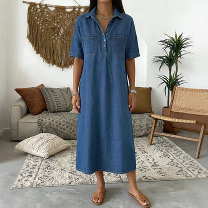 👗 TERAZ 50% ZNIŻKI! 👖 Swobodna sukienka koszulowa midi z kieszeniami z dżinsu – miękki dżins i luźny krój – praktyczne kieszenie, idealna na co dzień – wygodna i uniwersalna ✨🌸