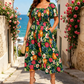 🏖️Letnia wyprzedaż – 50% zniżki🏝️👗Sukienka midi w kwiatowy wzór, z marszczonym dekoltem w kształcie kwadratu i kieszeniami💃